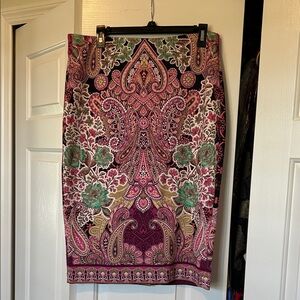 Floral Paisley Pencil Skirt in Pink and Green